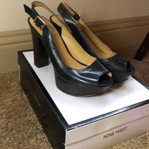 Nine West black sling back heels